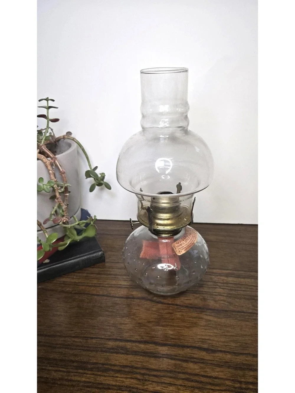 Vintage Clear Glass Uranium Hobnail Oil Lamp